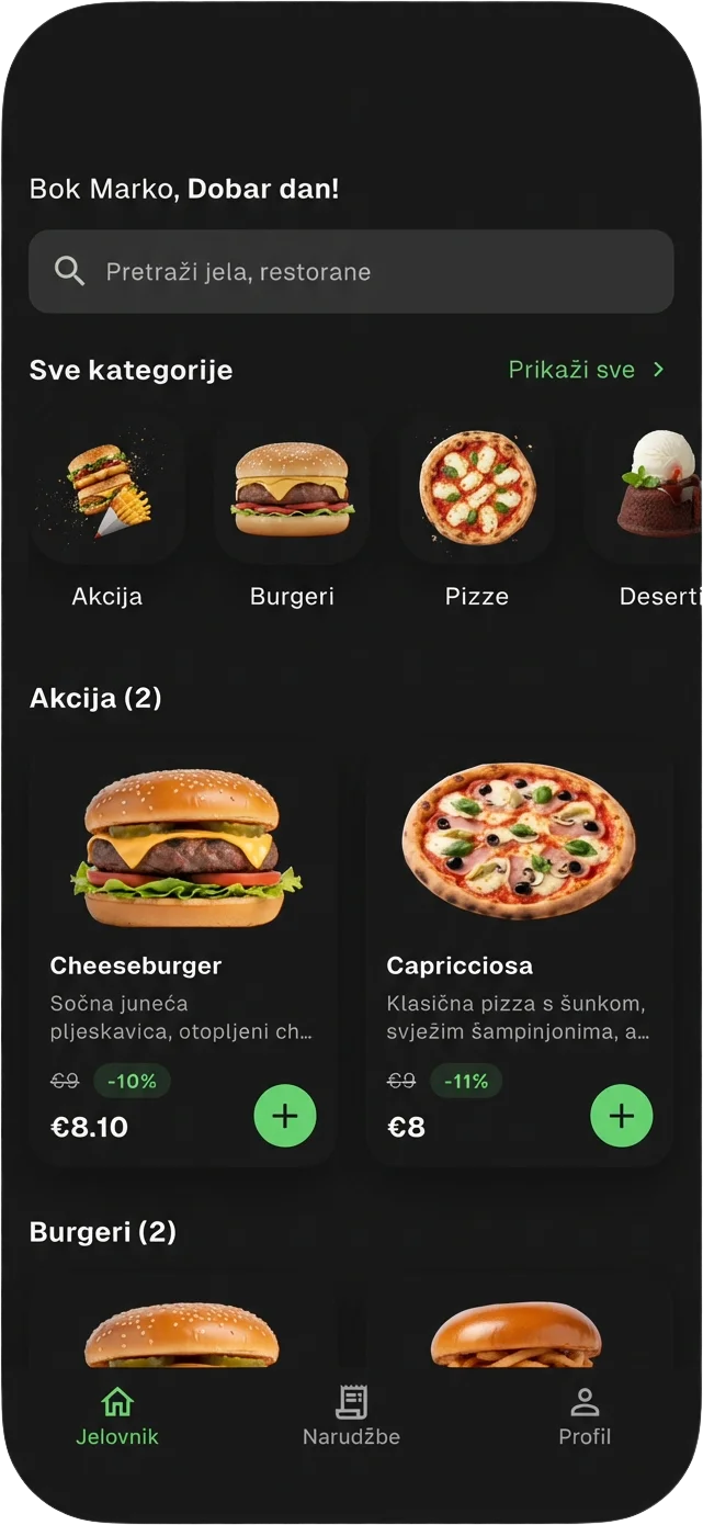 Shock Food & Cakes app — status narudžbe